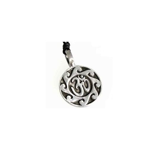 Wavy Ohm Om Aum Symbol Pewter Pendant Black Cord Necklace - Matties Modern Jewelry