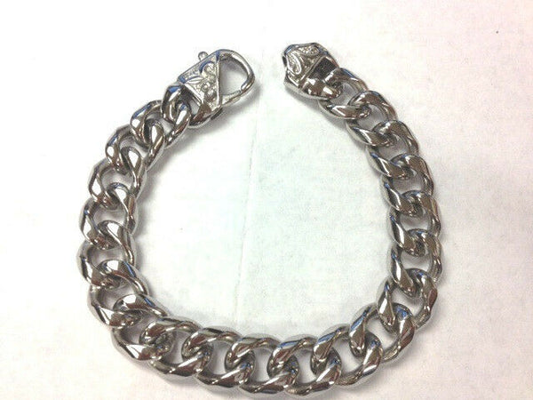 Men's Medium Link Heavy Biker Stainless Steel Bracelet Ornate Clasp - Matties Modern Jewelry