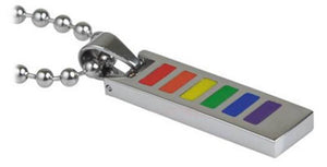 Gay Lesbian Rainbow Pride Rectangle Bar Stainless Steel Pendant Necklace - Matties Modern Jewelry