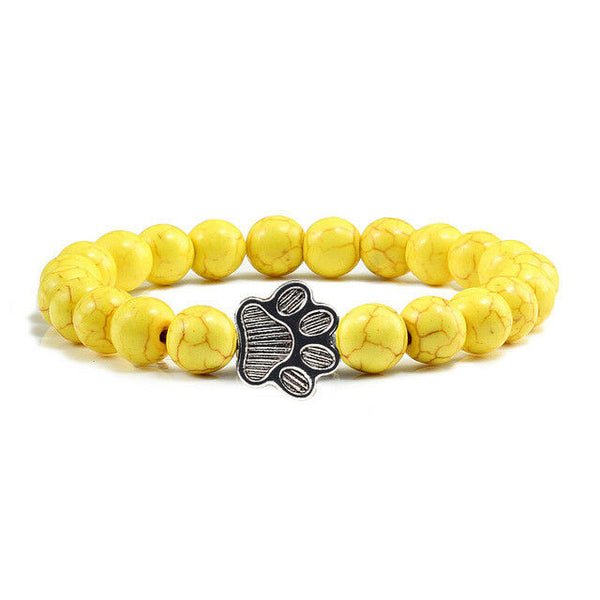 Dog Paw Print Charm Natural Turquiose Lava Rock Onyx 7MM Bead Stretch Bracelet - Matties Modern Jewelry
