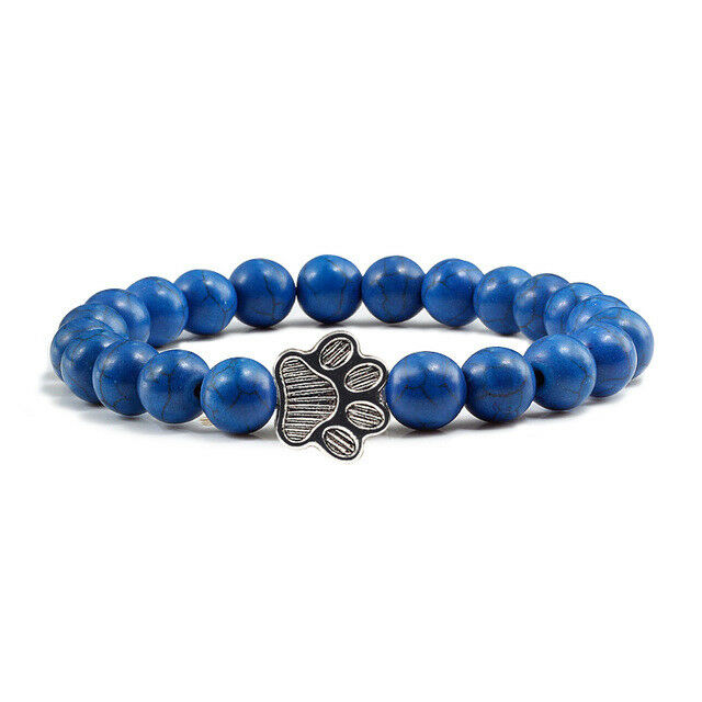 Dog Paw Print Charm Natural Turquiose Lava Rock Onyx 7MM Bead Stretch Bracelet - Matties Modern Jewelry