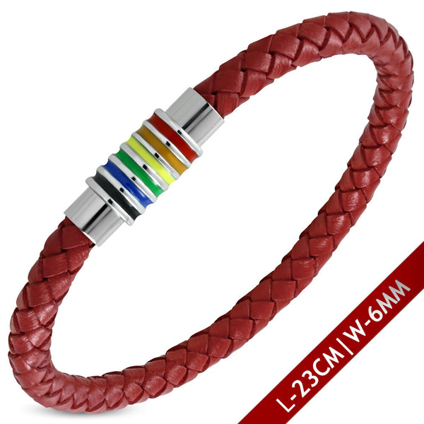 Rainbow Gay Lesbian Pride Stainless Steel and Leather Bracelet Wristband 8.75" - Matties Modern Jewelry