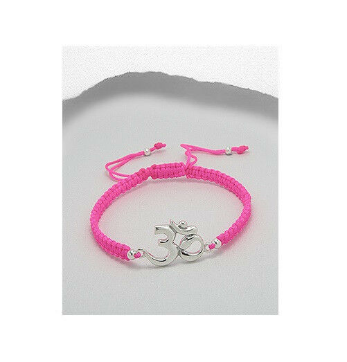 Om Aum Ohm Sterling Silver Charm Many Colors Adjustable Bracelet - Matties Modern Jewelry