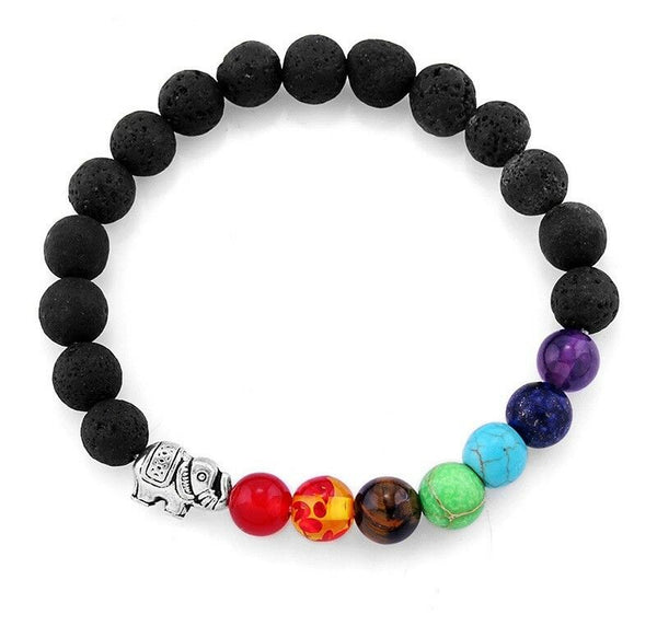 Elephant Charm Rainbow Chakra Healing Yoga 6MM Bead Stretch Bracelet Keepsake - Matties Modern Jewelry