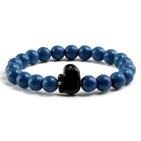 Elephant Lucky Charm Natural Turquiose Lava Rock Onyx 7MM Bead Stretch Bracelet - Matties Modern Jewelry