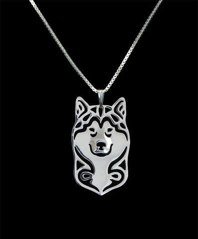 Alaskan Malamute Dog Canine Collection Silver Tone Metal Pendant Necklace - Matties Modern Jewelry