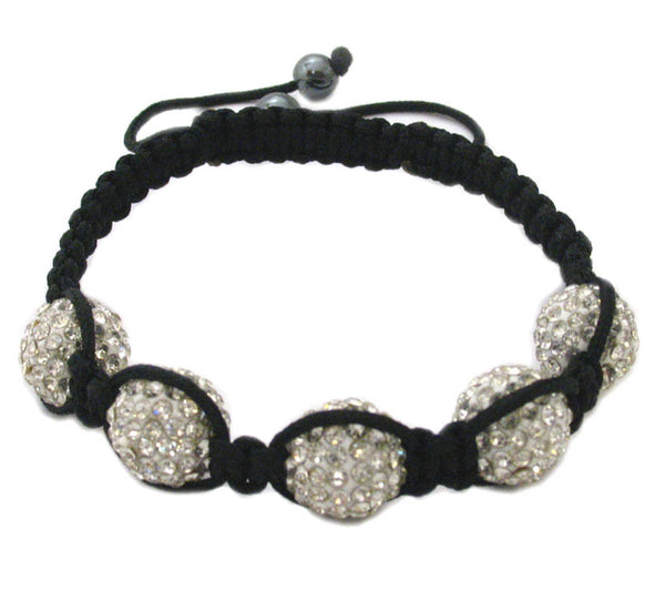 Black Macrame 14MM 5 Crystal Bead Shamballa Adjustable Bracelet - Matties Modern Jewelry