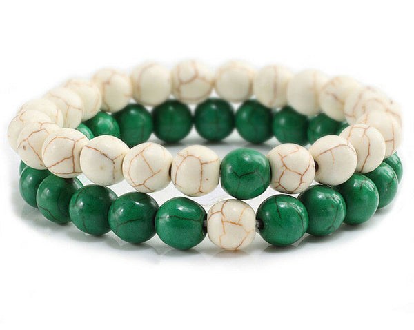 Distance Couples Lovers 6MM Natural Stone Bead Stretch Bracelet Set - Matties Modern Jewelry