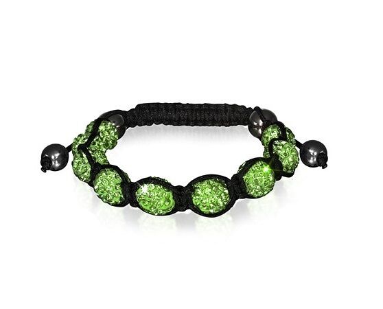 Light Green Crystal 10MM Bead Adjustable Black Cord Fashion Bracelet - Matties Modern Jewelry