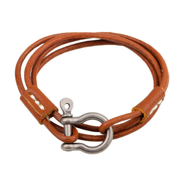 Unisex Trendy Leather Multi Strand Wrap Bracelet with Metal Screw Shackle Clasp - Matties Modern Jewelry