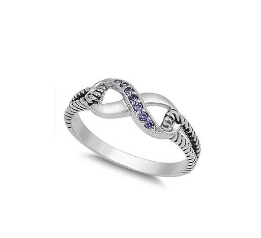 Infinity Weave Amethyst CZ .925  Sterling Silver Fashion Ring Sizes 4-10 - Matties Modern Jewelry