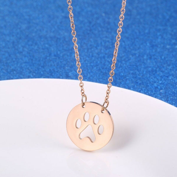 Paw Print Round Silver Gold Rose Gold Stainless Steel Fashion Pendant Necklace - Matties Modern Jewelry