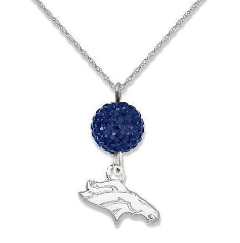 Denver Broncos Charm Blue Crystal Bead Fashion Pendant Necklace - Matties Modern Jewelry