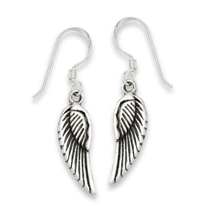 Sterling Silver .925 Ornate Angel Wing DangleFish Hook Earrings - Matties Modern Jewelry