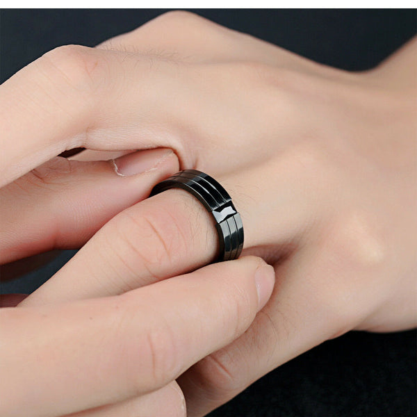 Black Zircon Black Stainless Steel Wedding Engagement Fashion Ring Sizes 7-11 - Matties Modern Jewelry