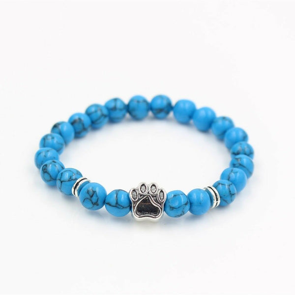 Paw Print Blue Turquoise Stone 6MM Fashion Charm Keepsake Bracelet - Matties Modern Jewelry