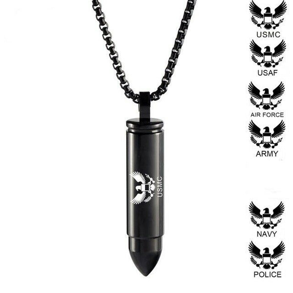 Army Navy Marines Air Force Police Stainless Steel Cremation Pendant Necklace - Matties Modern Jewelry