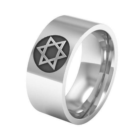 Jewish Star of David Silver Black Stainless Steel Fashion Ring Sizes 8-11 - Matties Modern Jewelry