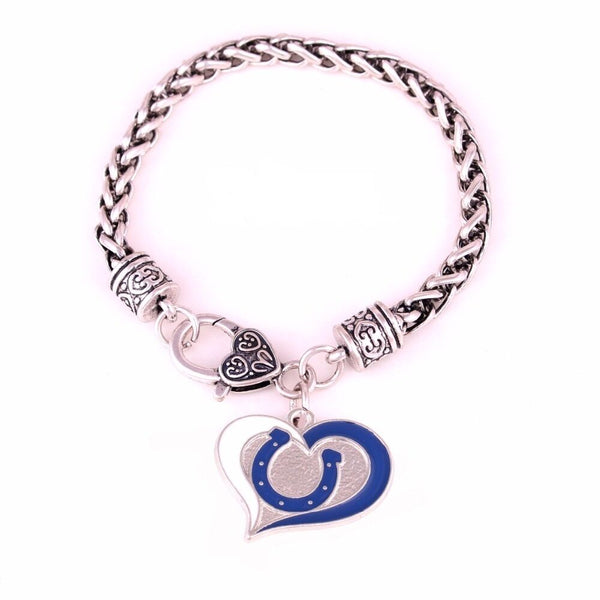 Indianapolis Colts Football Charm Swirl Heart Dangle Fashion Clasp Bracelet - Matties Modern Jewelry