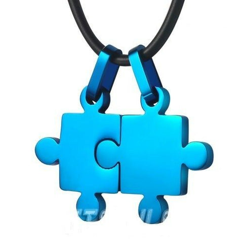 Puzzle Autism or Couple's Blue Stainless Steel Pendant Necklace - Matties Modern Jewelry