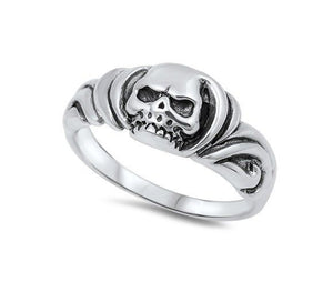 Ornate Skull Biker Gothic .925 Sterling Silver Unisex Fashion Ring Sizes 6-12 - Matties Modern Jewelry