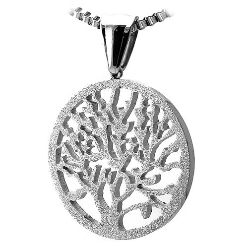 Celtic Tree of Life Sandblasted Silver Stainless Steel Pendant Necklace - Matties Modern Jewelry