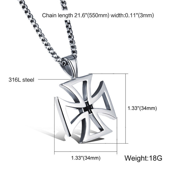 Rugged Heavy Maltese Iron Cross Silver Black Stainless Steel Pendant Necklace - Matties Modern Jewelry
