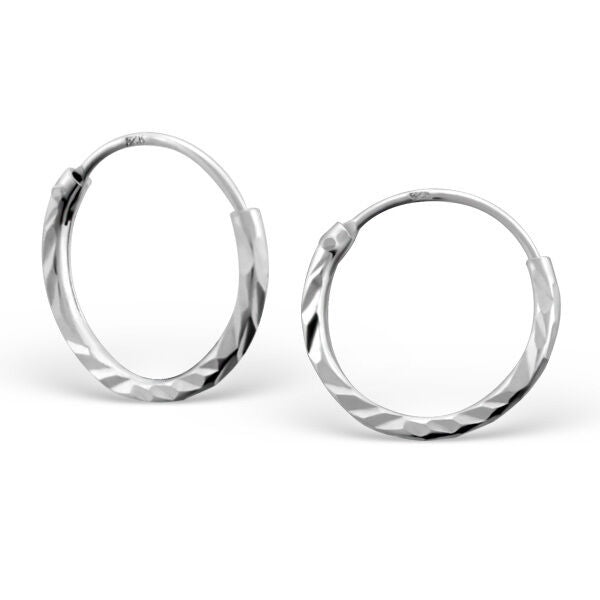 Unisex Decorative Cut Edge Sterling Silver .925 Hoop Earrings DCCR1 2-12 - Matties Modern Jewelry