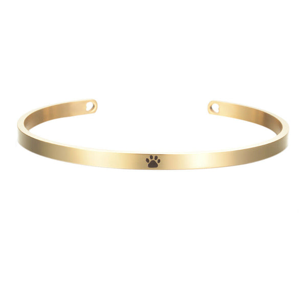 Paw Print Dog Cat Lover Gold Stainless Steel Cuff Bangle Bracelet - Matties Modern Jewelry