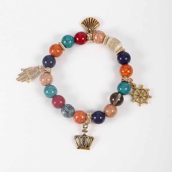 Multi Strand Beaded Dangle Charm Multi Colored Fashion Stretch Bracelet - Matties Modern Jewelry