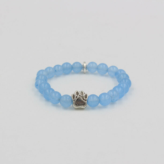 Dog Paw Print Charm Natural Blue Quartz 6MM Bead Stretch Bracelet Keepsake - Matties Modern Jewelry