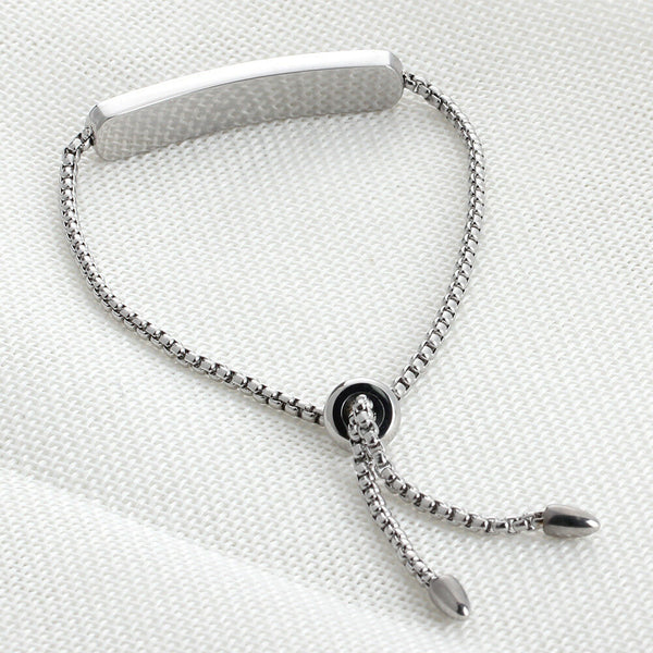 Black Cut Crystal Designer Stainless Steel Sliding Chain Adjustable Bracelet - Matties Modern Jewelry