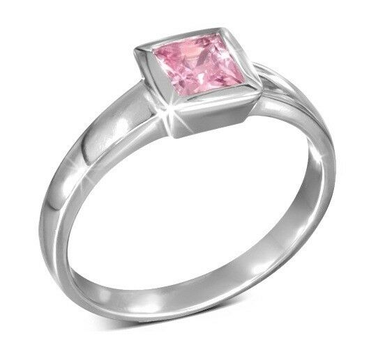 Pink Square CZ Stainless Steel Fashion Ring Sizes 6-9 - Matties Modern Jewelry