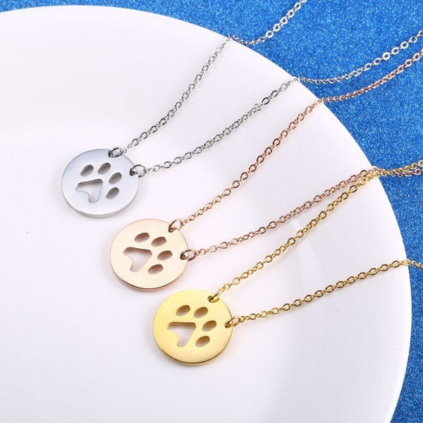 Paw Print Round Silver Gold Rose Gold Stainless Steel Fashion Pendant Necklace - Matties Modern Jewelry