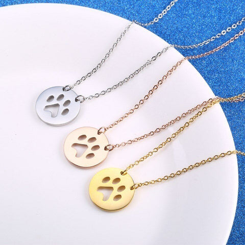 Paw Print Round Silver Gold Rose Gold Stainless Steel Fashion Pendant Necklace - Matties Modern Jewelry