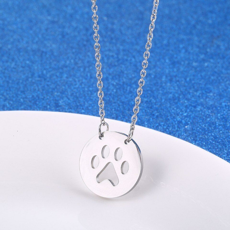Paw Print Round Silver Gold Rose Gold Stainless Steel Fashion Pendant Necklace - Matties Modern Jewelry
