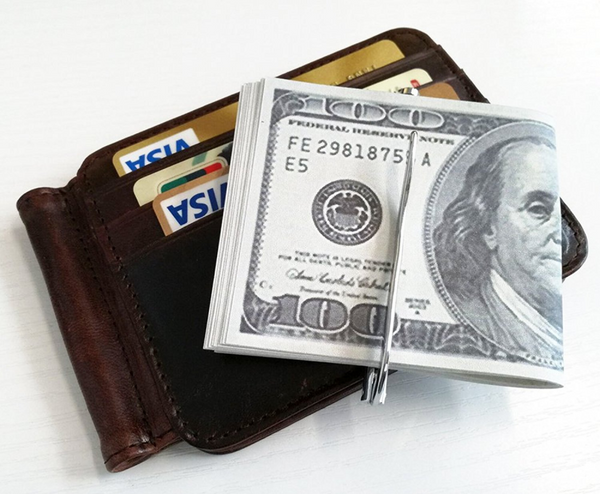 Brown Leather Slim Spring Money Clip Wallet Front Pocket Credit Card Case Holder - Matties Modern Jewelry