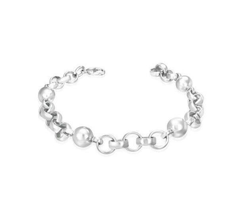 8MM Ball and Link Silver 316L Stainless Steel Bracelet Wristband HBB156 - Matties Modern Jewelry