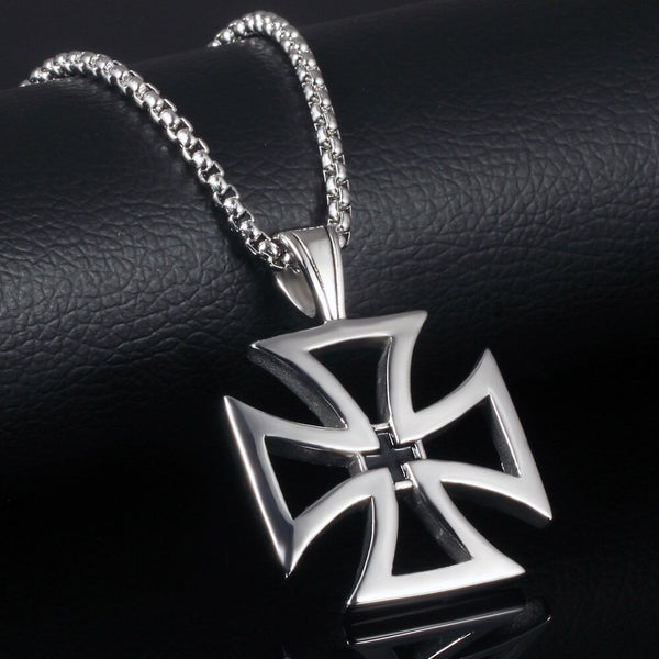 Rugged Heavy Maltese Iron Cross Silver Black Stainless Steel Pendant Necklace - Matties Modern Jewelry