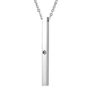Paw Print Rectangle Silver Stainless Steel Bar Sweater Pendant Necklace - Matties Modern Jewelry