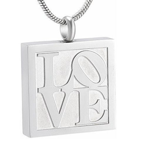 Square Love Keepsake Cremation Urn Silver Stainless Steel Pendant Necklace - Matties Modern Jewelry