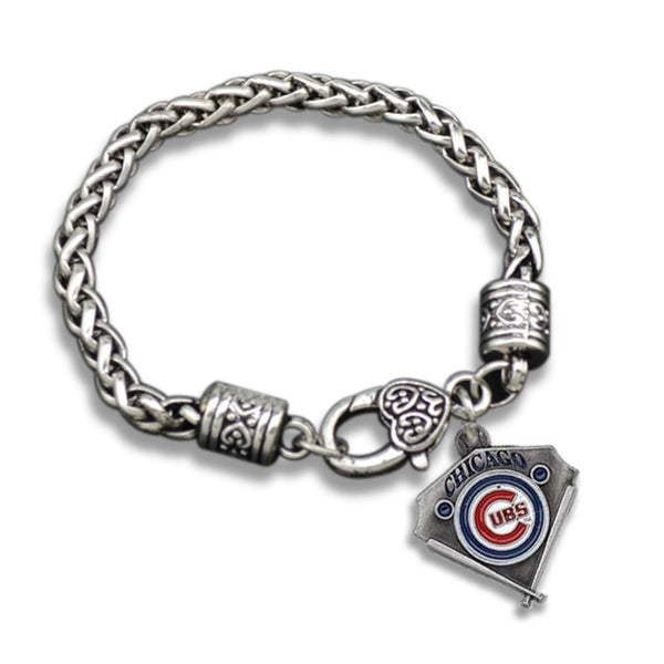 Chicago Cubs Baseball Team Logo Charm Dangle Fashion Silver Tone Clasp Bracelet - Matties Modern Jewelry