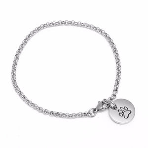 Dog Cat Foot Paw Print Silver Stainless Steel Charm Fashion Bracelet - Matties Modern Jewelry