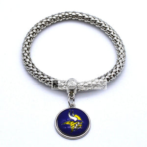 Minnesota Vikings Team Logo Charm Dangle Fashion Silver Tone Stretch Bracelet - Matties Modern Jewelry