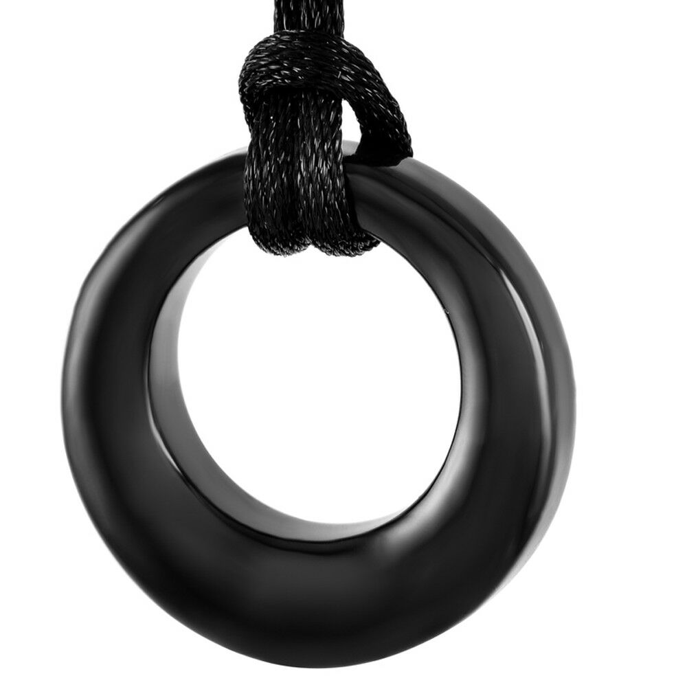 Black Circle of Life Cremation Urn Stainless Steel Fashion Pendant Necklace - Matties Modern Jewelry
