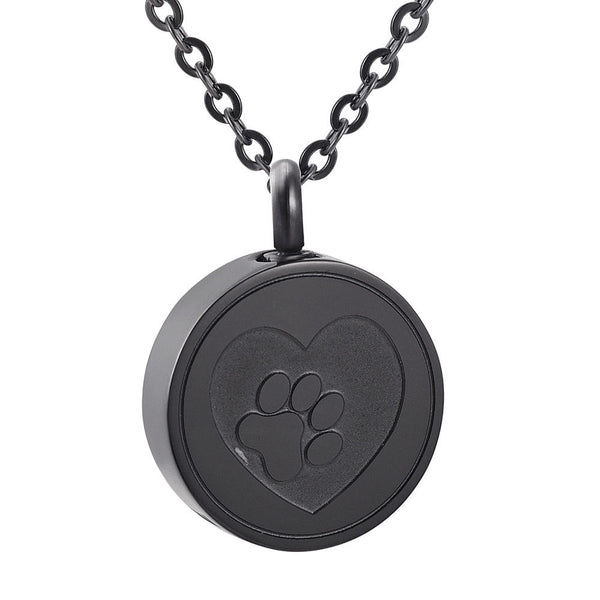 Black Heart Paw Print Cremation Urn Stainless Steel Fashion Pendant Necklace - Matties Modern Jewelry