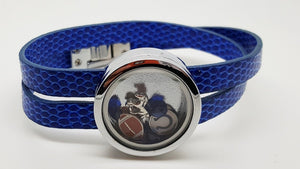 Indianapolis Colts Football Floating Charm Locket Blue Leather Bracelet - Matties Modern Jewelry