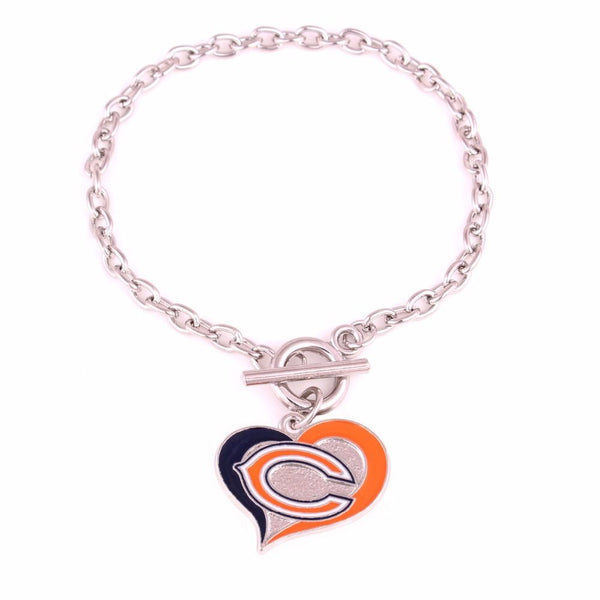 Chicago Bears Football Heart Charm Dangle Women's Fashion Toggle Bracelet - Matties Modern Jewelry