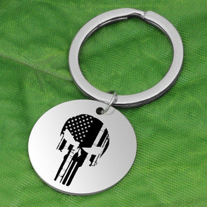 The Punisher Skull American Flag Black Silver Stainless Steel Keychain - Matties Modern Jewelry