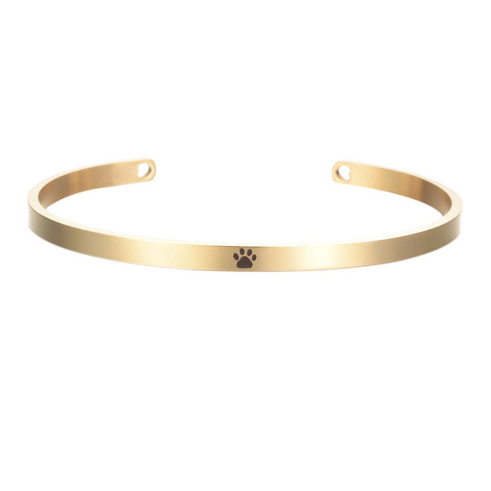 Paw Print Dog Cat Lover Gold Stainless Steel Cuff Bangle Bracelet - Matties Modern Jewelry